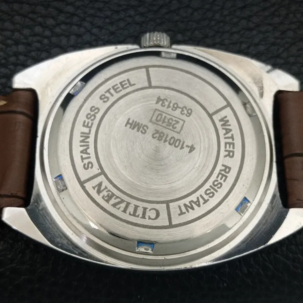 Vintage 1973 Citizen Manual Wound Mens Silver Watch & Black accents